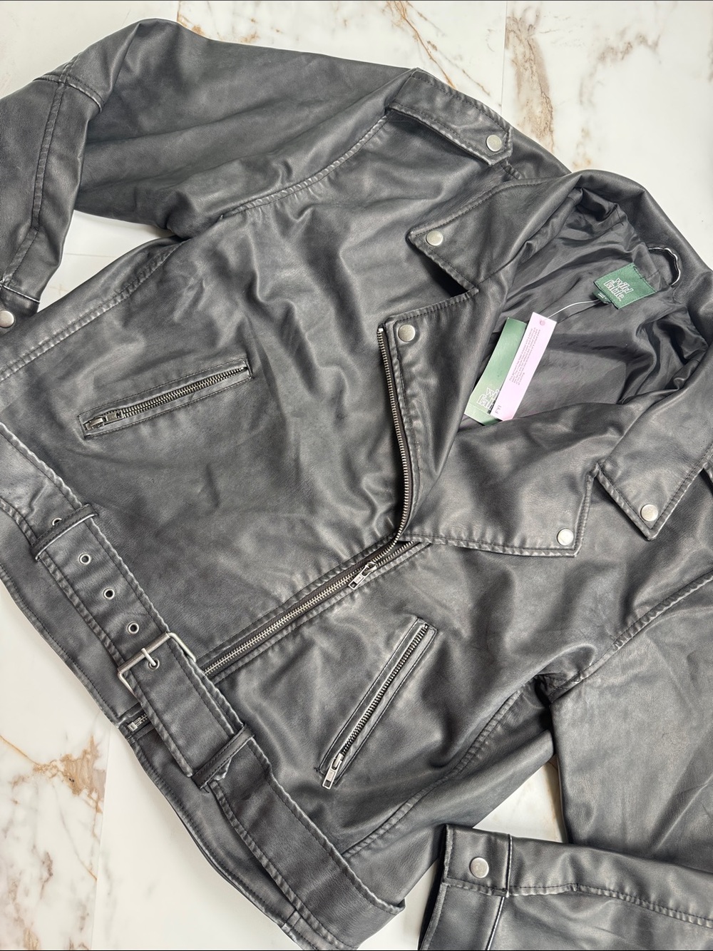 NWT Black Faux leather moto jacket by Wild Fable Sz L Grunge Punk